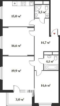 3-к квартира, вторичка, 91м2, 4/6 этаж