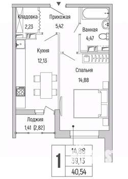 1-к квартира, вторичка, 41м2, 7/9 этаж