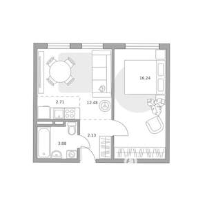 2-к квартира, вторичка, 37м2, 2/6 этаж