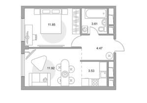2-к квартира, строящийся дом, 35м2, 3/14 этаж
