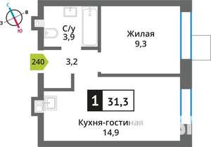 Студия квартира, вторичка, 31м2, 9/9 этаж