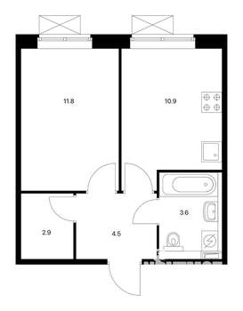 1-к квартира, вторичка, 34м2, 4/9 этаж