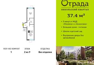 1-к квартира, вторичка, 37м2, 2/9 этаж