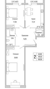 2-к квартира, вторичка, 90м2, 9/9 этаж