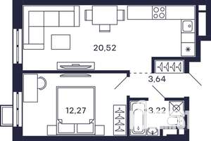 1-к квартира, строящийся дом, 40м2, 18/28 этаж