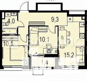 2-к квартира, вторичка, 50м2, 2/15 этаж