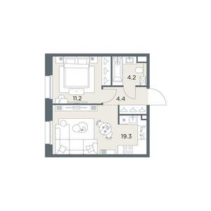 1-к квартира, вторичка, 39м2, 3/6 этаж