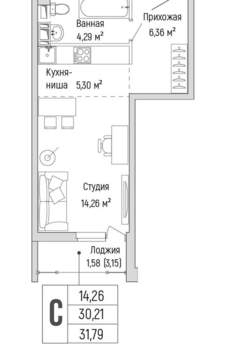Студия квартира, вторичка, 32м2, 6/9 этаж