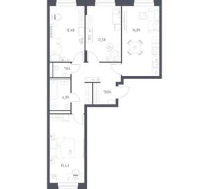 3-к квартира, вторичка, 76м2, 18/24 этаж