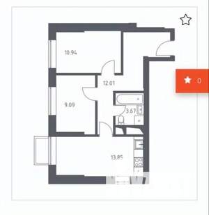 2-к квартира, вторичка, 50м2, 14/35 этаж