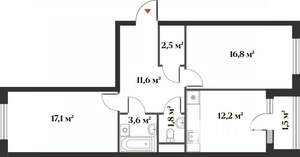 2-к квартира, вторичка, 66м2, 1/6 этаж