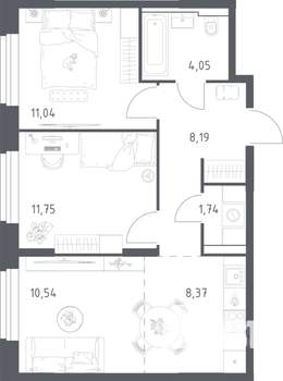 2-к квартира, строящийся дом, 55м2, 8/24 этаж