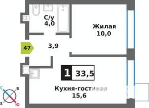 1-к квартира, вторичка, 34м2, 2/9 этаж