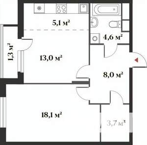 2-к квартира, вторичка, 53м2, 3/6 этаж