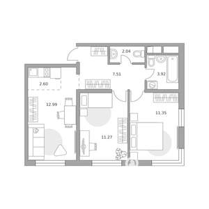 3-к квартира, вторичка, 52м2, 10/14 этаж