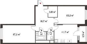 2-к квартира, вторичка, 62м2, 3/6 этаж