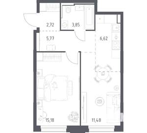 1-к квартира, вторичка, 46м2, 19/24 этаж