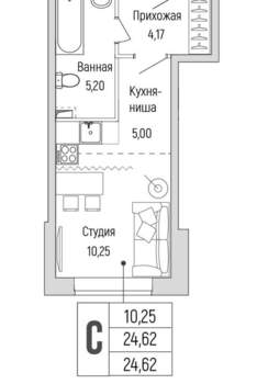 Студия квартира, вторичка, 25м2, 1/9 этаж