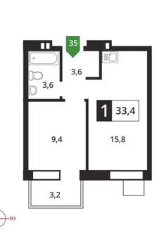 1-к квартира, вторичка, 33м2, 3/6 этаж