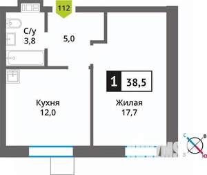 1-к квартира, вторичка, 39м2, 8/9 этаж