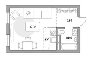 Студия квартира, вторичка, 28м2, 6/6 этаж