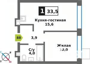 1-к квартира, вторичка, 34м2, 8/9 этаж