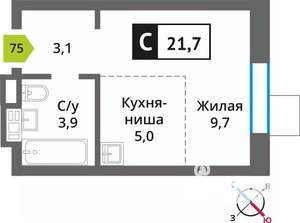 Студия квартира, вторичка, 22м2, 4/9 этаж