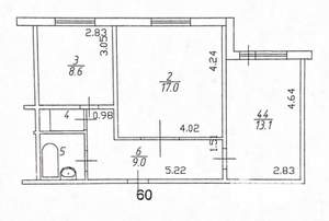 2-к квартира, вторичка, 52м2, 1/6 этаж
