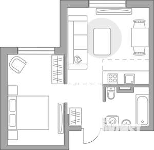 2-к квартира, строящийся дом, 35м2, 1/6 этаж