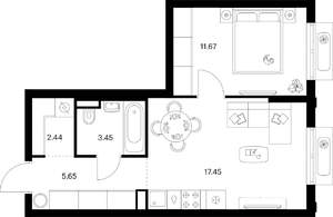 1-к квартира, вторичка, 41м2, 4/9 этаж