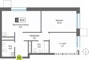 2-к квартира, вторичка, 61м2, 23/32 этаж