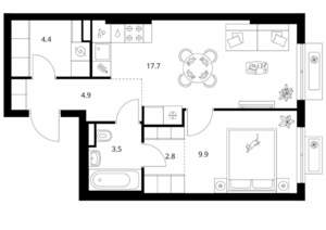 1-к квартира, вторичка, 43м2, 6/9 этаж