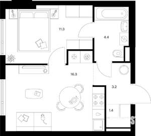 1-к квартира, вторичка, 37м2, 9/9 этаж