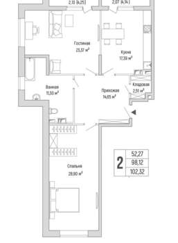 2-к квартира, вторичка, 102м2, 9/9 этаж