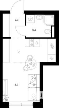 Студия квартира, вторичка, 22м2, 1/9 этаж