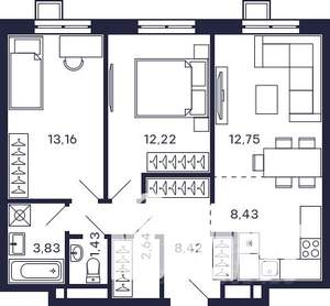 2-к квартира, строящийся дом, 63м2, 25/28 этаж