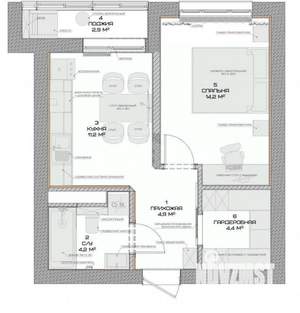 1-к квартира, вторичка, 41м2, 6/6 этаж