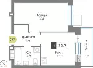 1-к квартира, строящийся дом, 33м2, 6/9 этаж