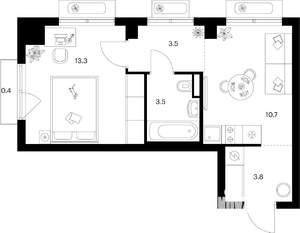 1-к квартира, вторичка, 35м2, 4/9 этаж