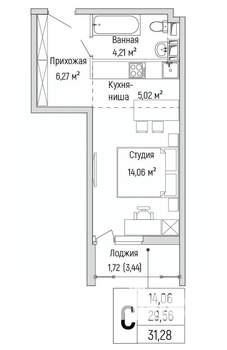 Студия квартира, вторичка, 31м2, 3/9 этаж