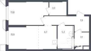 1-к квартира, строящийся дом, 52м2, 2/30 этаж