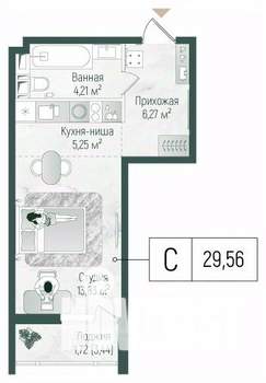 Студия квартира, вторичка, 31м2, 6/10 этаж