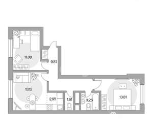 2-к квартира, строящийся дом, 56м2, 2/24 этаж
