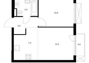 1-к квартира, вторичка, 39м2, 1/9 этаж