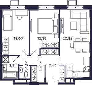 2-к квартира, вторичка, 63м2, 5/28 этаж