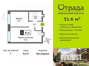 1-к квартира, вторичка, 32м2, 9/9 этаж