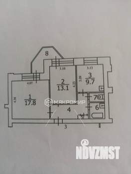 2-к квартира, вторичка, 55м2, 1/6 этаж