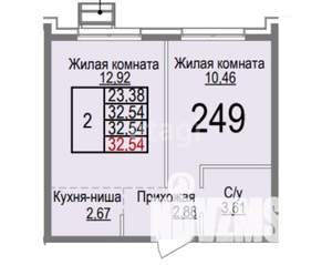2-к квартира, строящийся дом, 33м2, 3/14 этаж