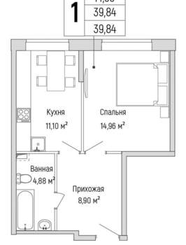 1-к квартира, вторичка, 40м2, 1/9 этаж