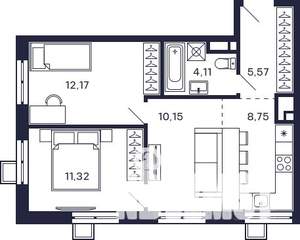 2-к квартира, строящийся дом, 50м2, 28/28 этаж